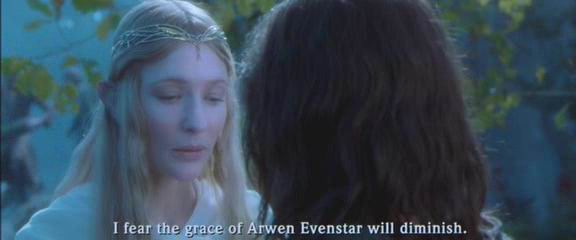 In the Sindarin dialog of Galadriel and Aragorn we can hear these Quenya 
